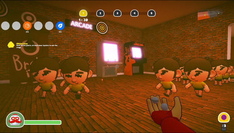 Enemies rush toward the player in a brick-walled arcade.